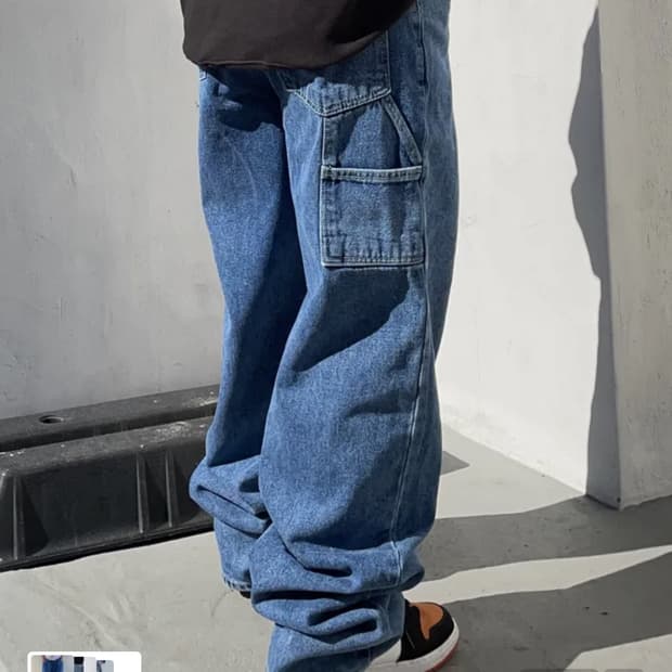 비에스래빗 카펜터 루즈핏 데님 팬츠 딥블루 L