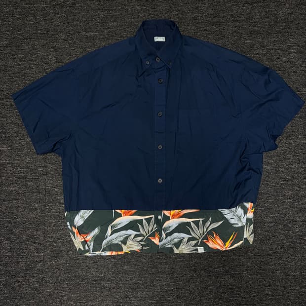 컬러(KOLOR) 다크네이비 하와이안배색 반팔 셔츠 (3)