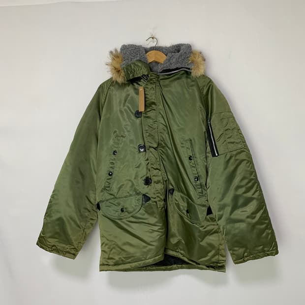 코린스 빈티지 야상 점퍼 퍼 후드 N3B 미군 y2k 카키 L