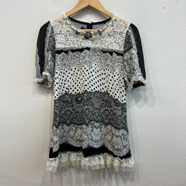 ZIN KATO JPN 도트 레이스 반팔 블라우스