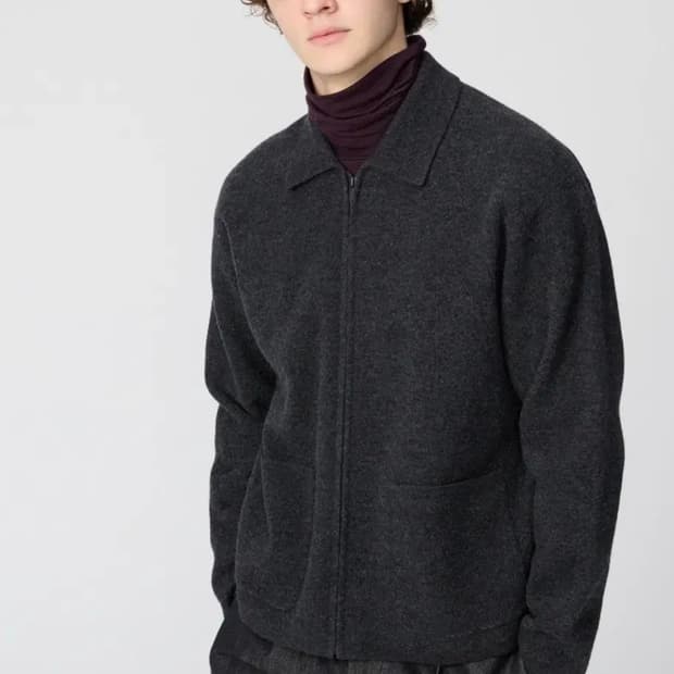 유니클로C 니트풀집재킷 다크 그레이