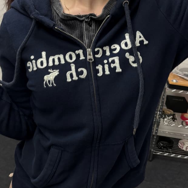 아베크롬비 세미딱붙 네이비 후드집업