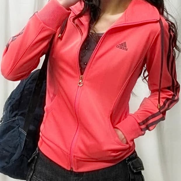 아디다스 코랄 핑크 져지 저지 트랙탑 집업 올드스쿨 xs 로리 펑크 갸루