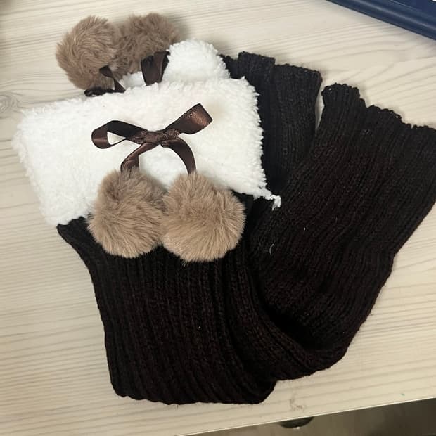 딸기부티크 팝업 레그워머 갸루 라떼갸루 오네갸루 뜨개 퍼 방울 리본
