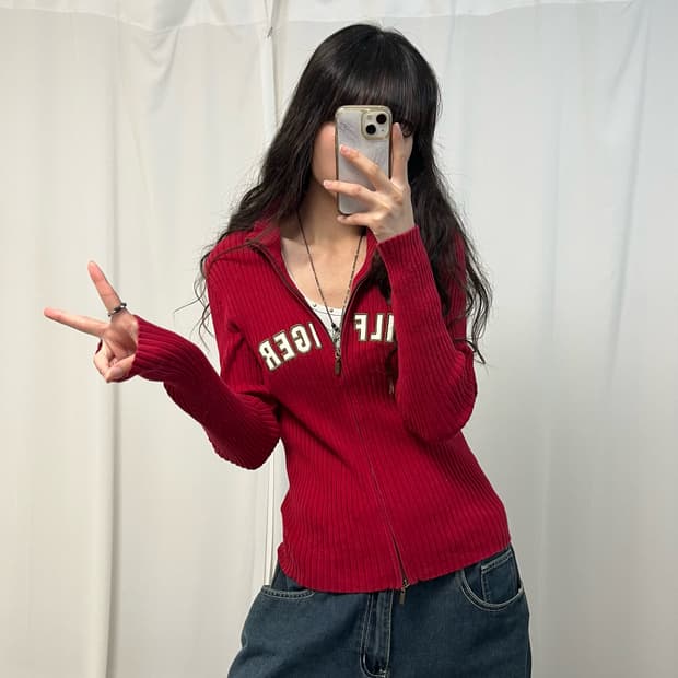 Tommy Hilfiger red 2-way knit zip-up 