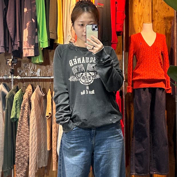 L DSQUARED2 디스퀘어드 데미지 빈티지 그래픽 맨투맨