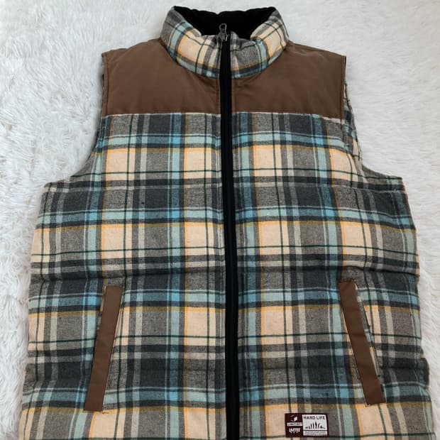 빈티지 스카이 브라운 체크 패딩 조끼 y2k 스트릿 갸루 펑키 일본빈티지