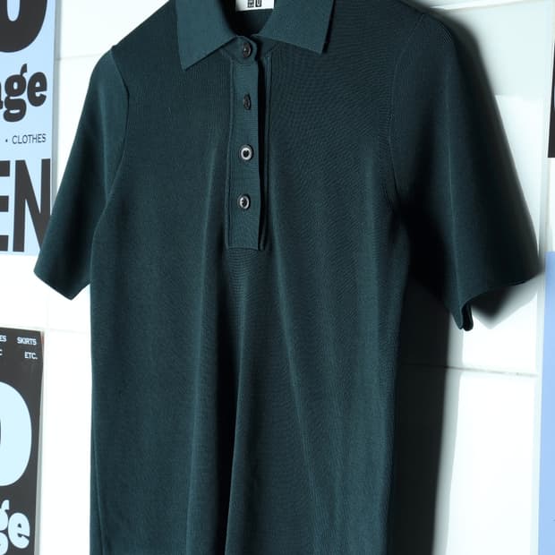 W(2XL) 유니클로 반팔 카라 티셔츠 시원소재 진녹색-H30742