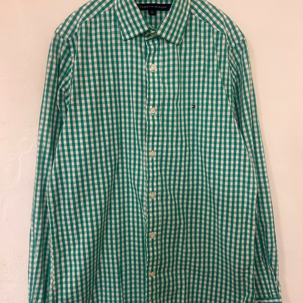 타미힐피거 깅엄 체크 셔츠 S