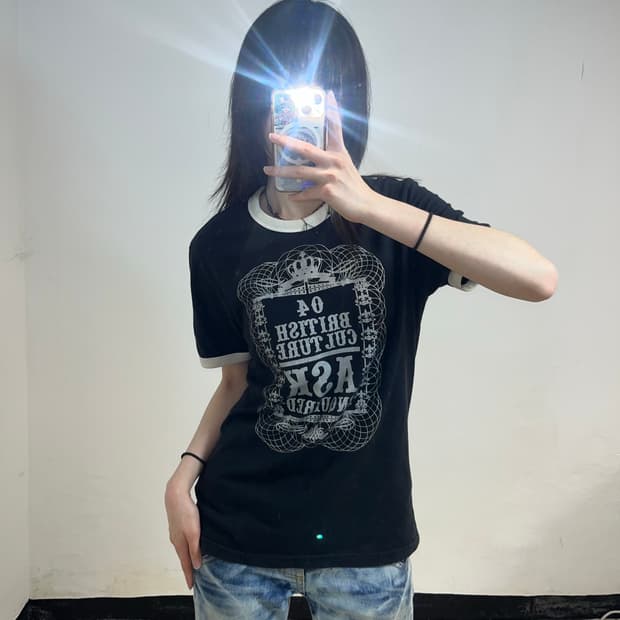 Ask 펑크 레터링 링거 티셔츠