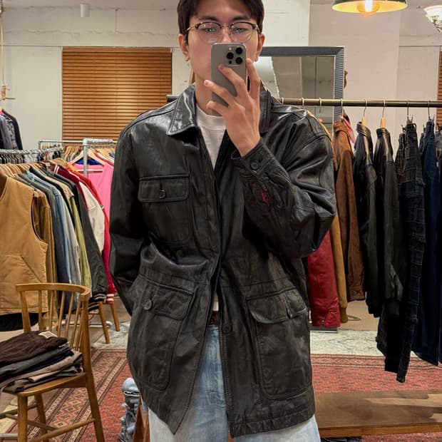 90s Cowhide Leather Car Coat