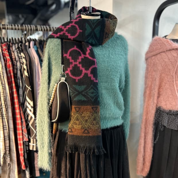 (1+1)Vintage Lovley Knit&Muffler Set