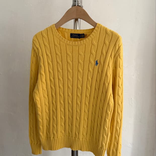 Polo 폴로 랄프로렌 QR신형 옐로우컬러 코튼 케이블 니트
