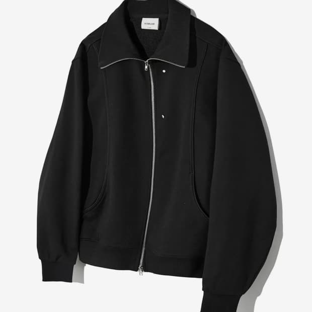 키뮤어 커브드 오버핏 빅카라 집업 블랙