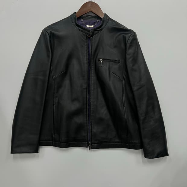 블랙&보라 가죽 자켓