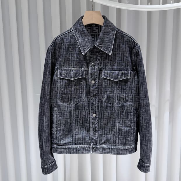 50 / 펜디 FF 로고 벨벳 데님 블랙 자켓