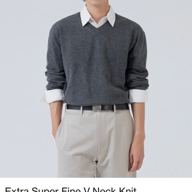 브라운야드 엑스트라 수퍼파인 울 브이넥 니트 차콜 4  