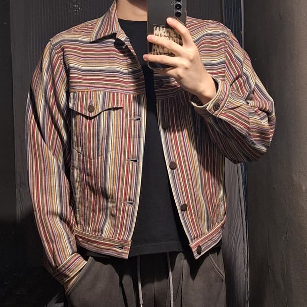 HRMARKEY 할리우드렌치마켓 멀티컬러 스트라이프 트러커자켓 캐주얼자켓