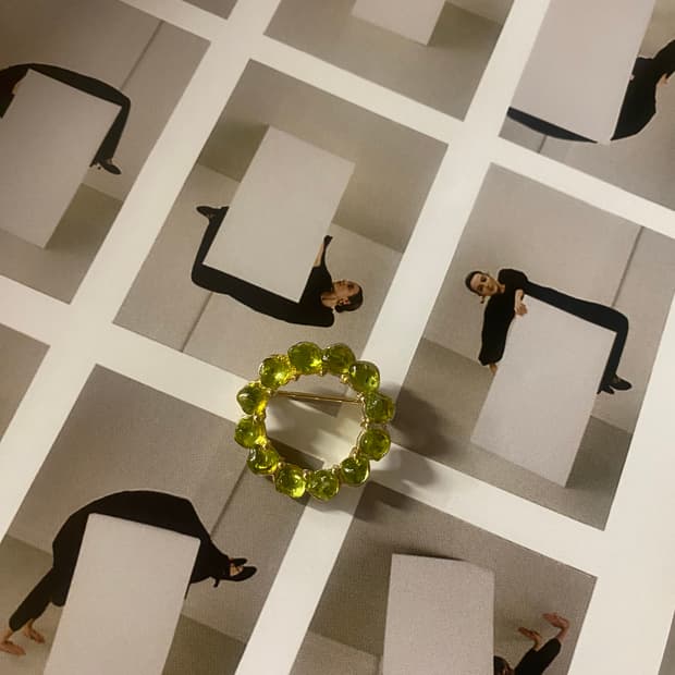 일본 빈티지 라임 글라스 브로치 주얼리