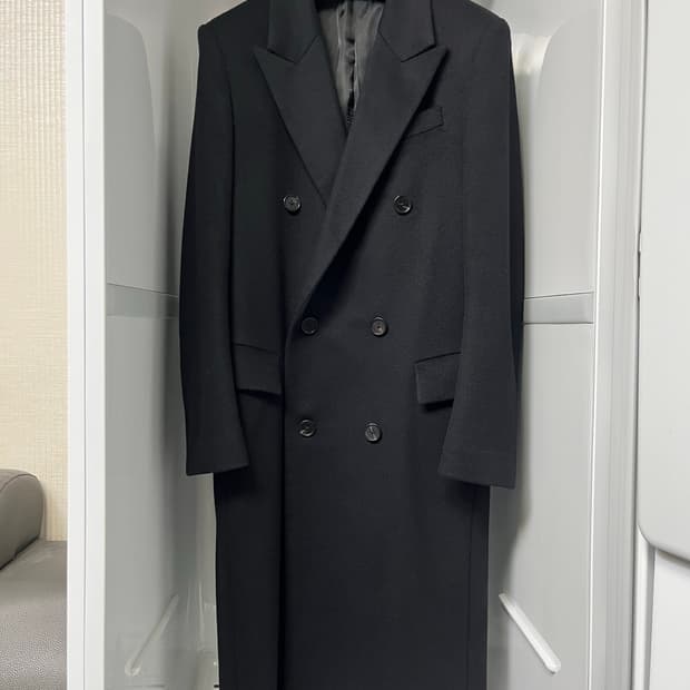 시스템옴므 피아첸자원단 블랙 캐시미어 더블 코트 95사이즈