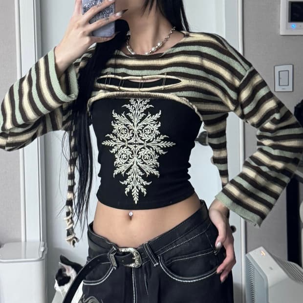 ༒ Stripe hole bolero