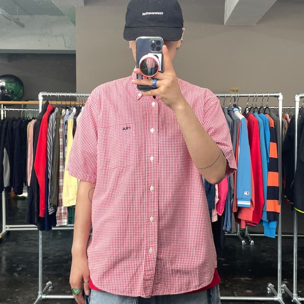 FILA 깅엄 체크 반팔 셔츠