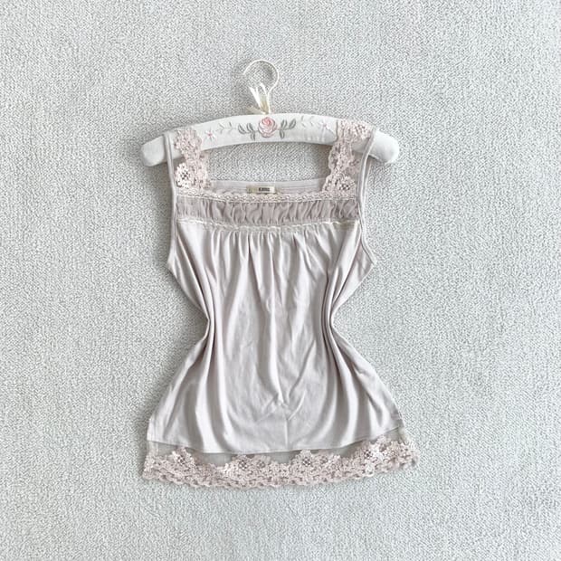 밀크티 핑크 ♥ 레이스 보들 슬리브리스