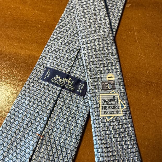 에르메스 HERMES 서클 패턴 실크 넥타이 블루