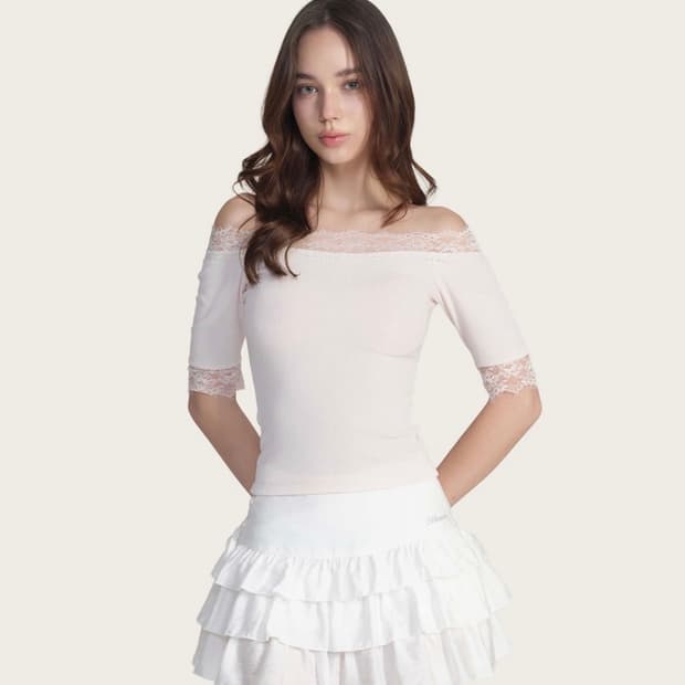 클리시어 - Cream donuts Off-Shoulder Top