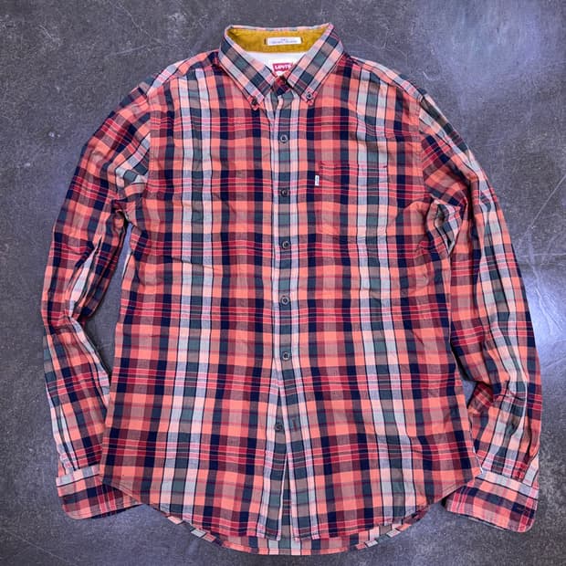 리바이스 슬림핏 린넨 원포켓 캐쥬얼 체크셔츠 남방 M