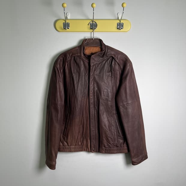 Remy 버건디 래글런 레더 자켓 40