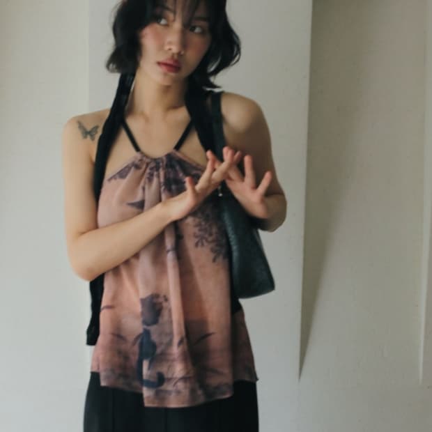 한땀한땀 묘작도 쉬폰나시