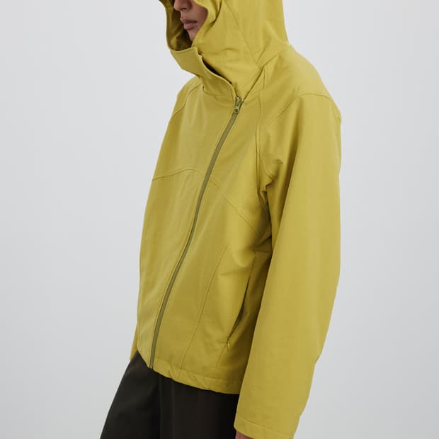 Diagonal Placket High Collar Hooded 자켓