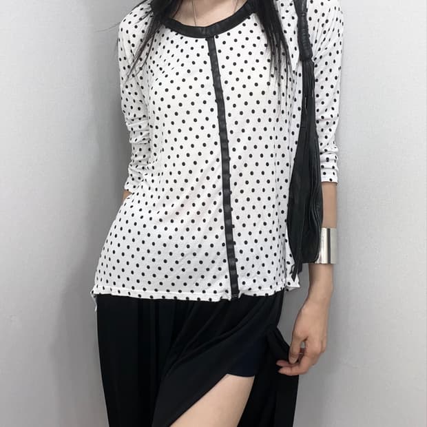 Pin Dot Faux Leather Trimmed Top