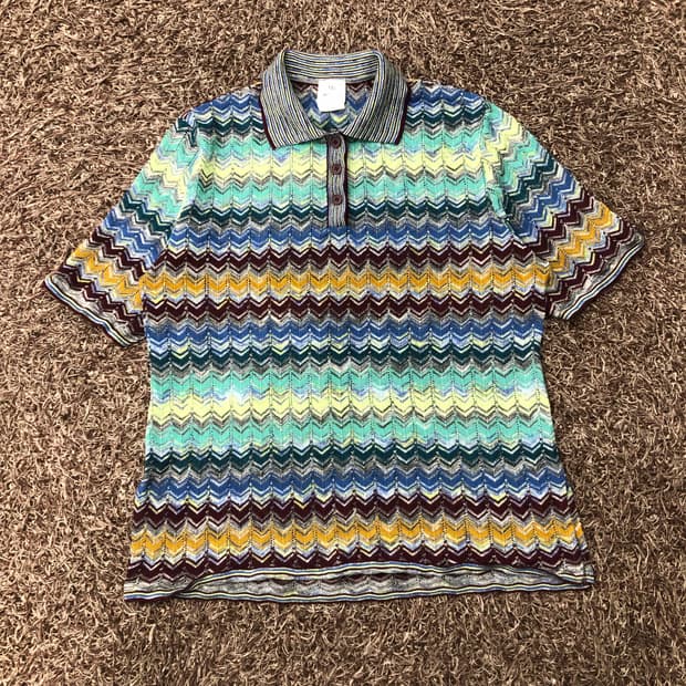 95 Marble 멀티컬러 패턴 니트 PK 카라 반팔 티셔츠 44