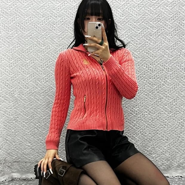 폴로 랄프로렌 Y2K 딸기우유 코랄 핑크 가디건 85 C10874