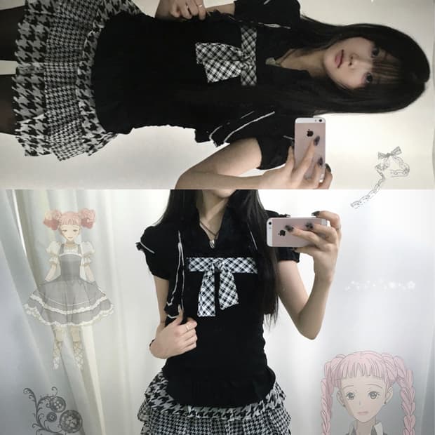 무채색 미와코깔 키치 데일리 블랙 히메 코디세트