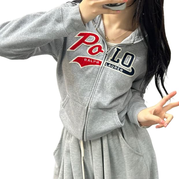 폴로 랄프로렌 신형 라벨 아치로고 그레이 스웻 후드집업 희귀져지(L)