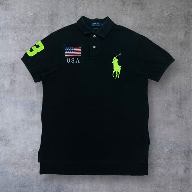 폴로 랄프로렌 USA 빅포니 블랙 y2k 카라 반팔티