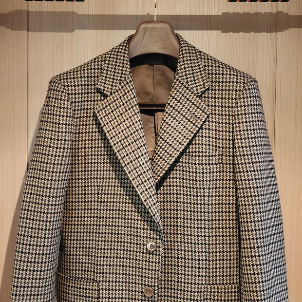 베이지 체크 모직자켓 M