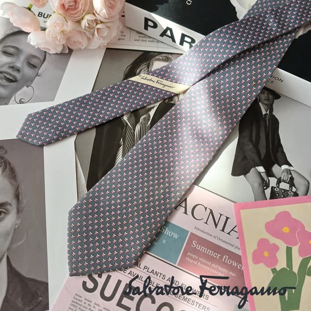 살바토레 페라가모 마우스 모티브 넥타이 8.7cm B등급 A19765