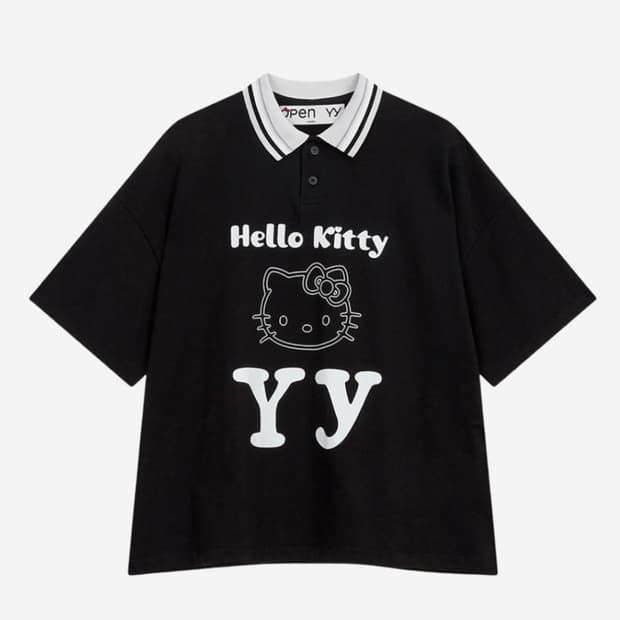 오픈와이와이x헬로키티 카라티셔츠 블랙 L/XL