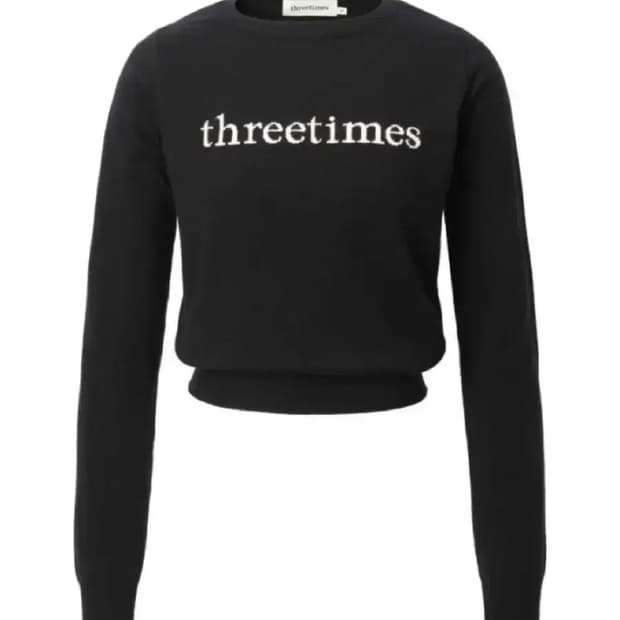 쓰리타임즈 클래식 핑크 로고 니트탑 블랙 S