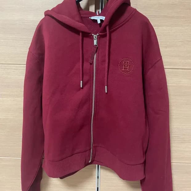 타미힐피거 버건디 숏 후드집업