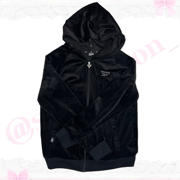 리복 블랙 고급벨벳 갸루 후드집업