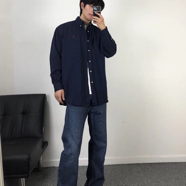 폴로 정품 솔리드 셔츠 네이비