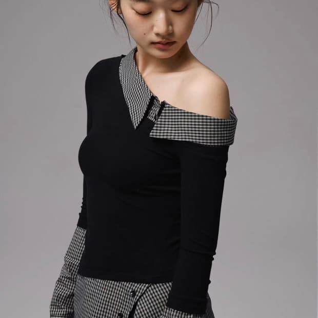 FAUX TWO PIECE OFF SHOULDER TOP