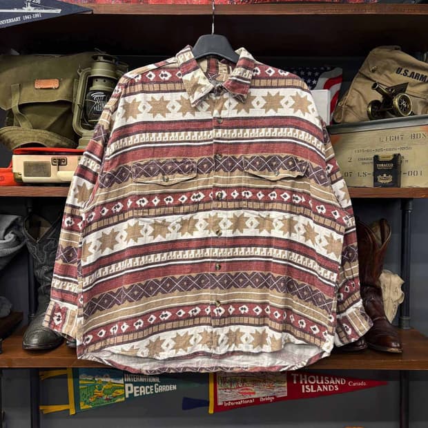 빈티지 아즈텍 패턴 헤비 울 웨스턴 포켓 셔츠 N496