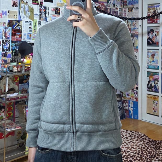 갭 그레이 사이드 골지 기모 코튼 집업