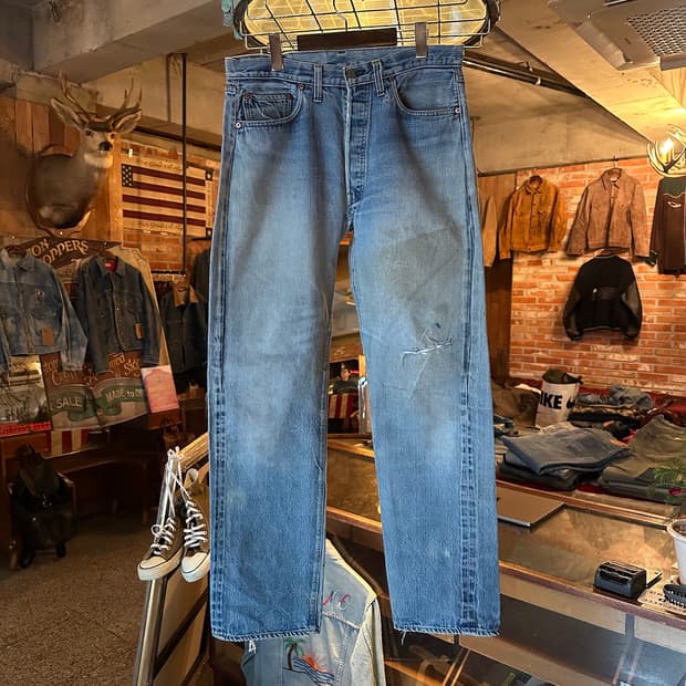70s USA 빈티지 리바이스 501 66후기 셀비지 데님 팬츠